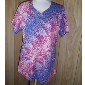 BIO Tie Dye V-Neck Short Sleeve Pockets Scrub Top L